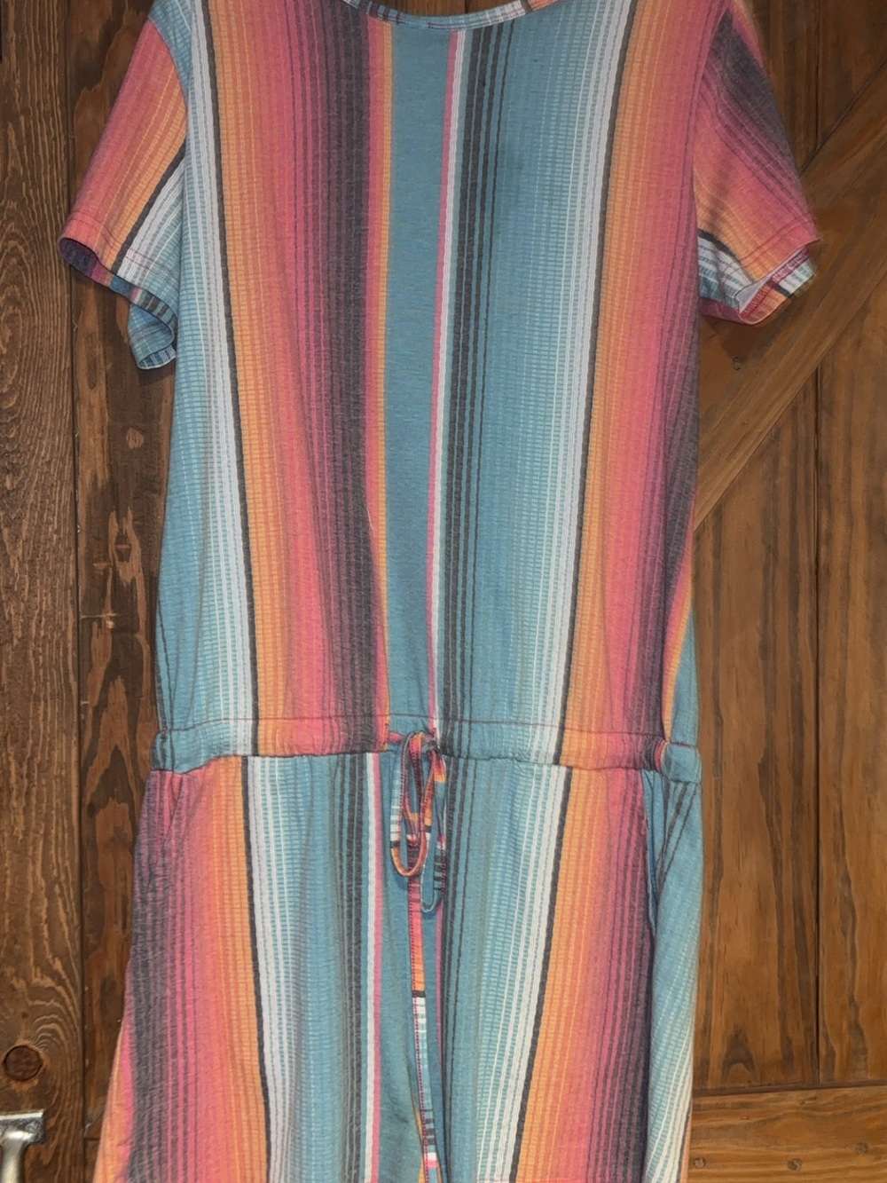 Crazy Train Multicolor Striped Short Sleeve Romper - Blue, Pink, Orange